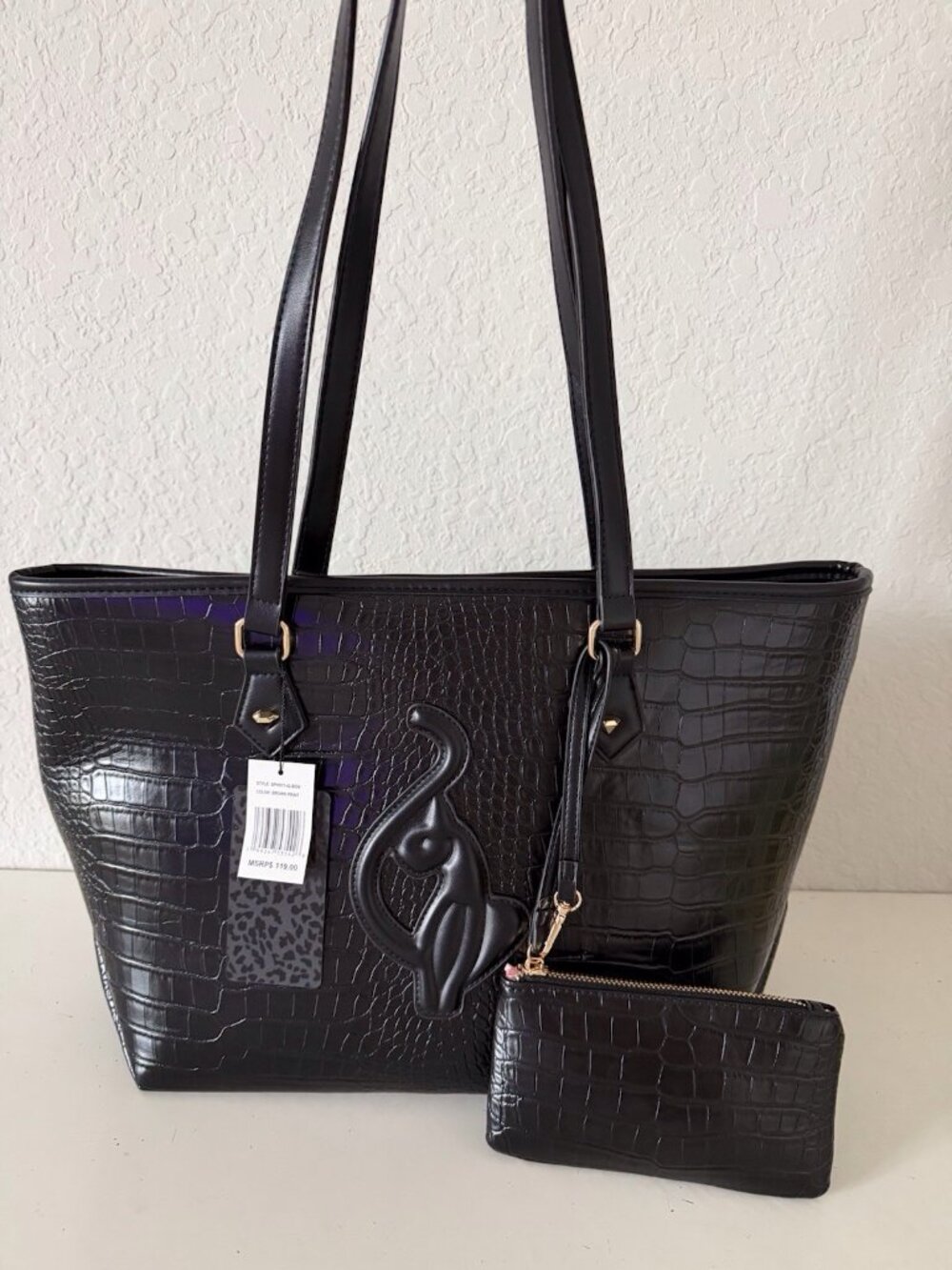 Baby Phat Black Crocodile Embossed Large Tote Bag W/Coin Purse Y2K VIRAL NEW